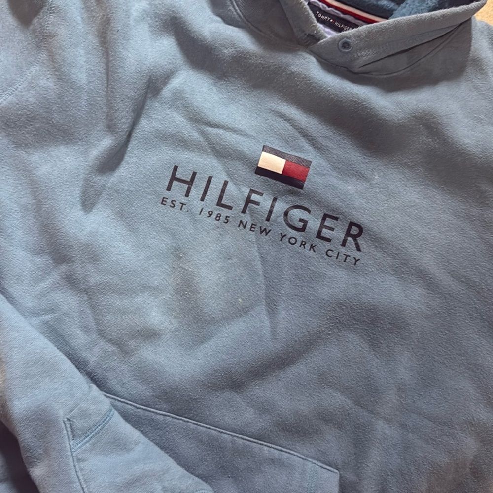 Tommy Hilfiger Light Blue Pullover Hoodie Mens XXL - Light Blue Sweatshirt - Picture 2 of 4